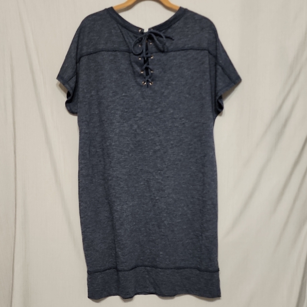 Chico's Blue Boxy Tunic Dress Short Sleeve Plus Size L Heathered Casual Pockets - Picture 9 of 12